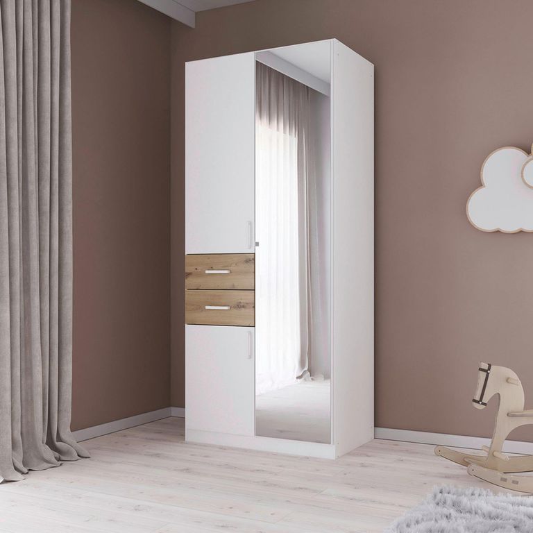 Maika Wardrobe - 91cm - 3 Door - Combi - H210cm - Alpine White & Artisan Oak