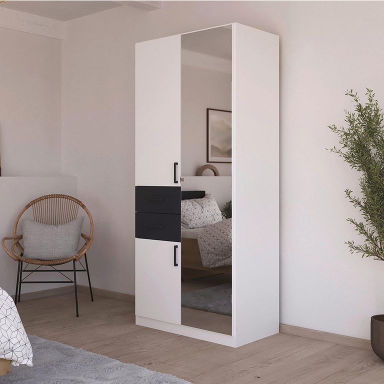 Maika Wardrobe - 91cm - 3 Door - Combi - H210cm - Alpine White & Metallic Dark Grey