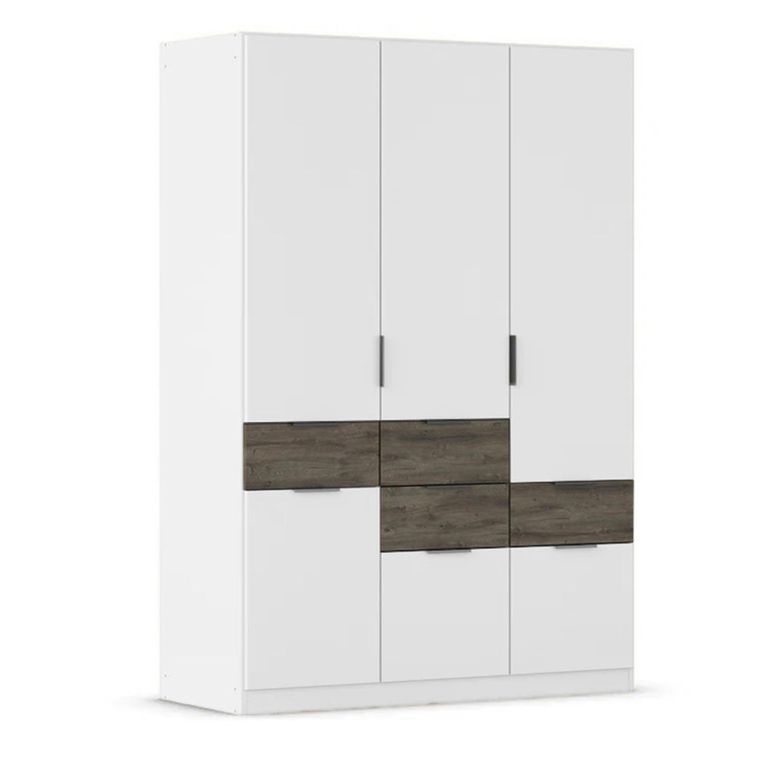 Mats Wardrobe - 136cm - 4 Door - 6 Drawer - Alpine White & Atlantic Dark Oak