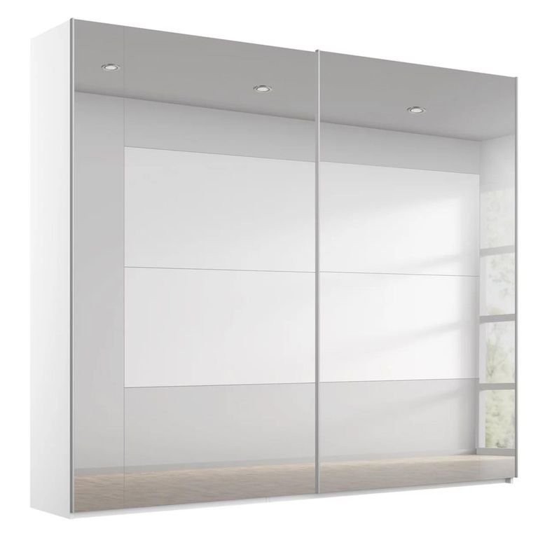 Miramar Type-4 Sliding Wardrobe - 226cm - 2 Door - Fully Mirrored - Alpine White