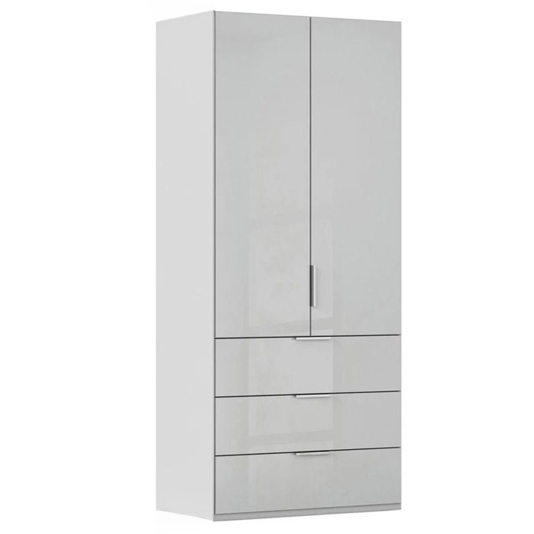 Miramar Type-5 Wardrobe - 101cm - 2 Door - 3 Drawer - Silk Grey & Silk Grey Glass