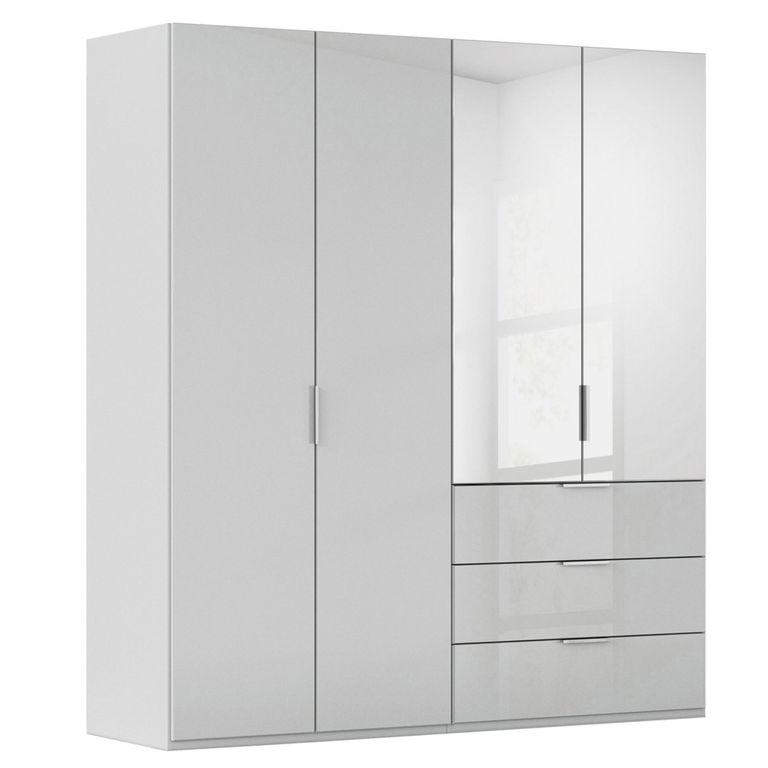 Miramar Type-5 Wardrobe - 201cm - 4 Door - Combi - Silk Grey & Silk Grey Glass