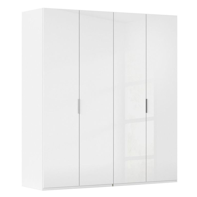 Miramar Type-5 Wardrobe - 201cm - 4 Door - Alpine White & Crystal White Glass
