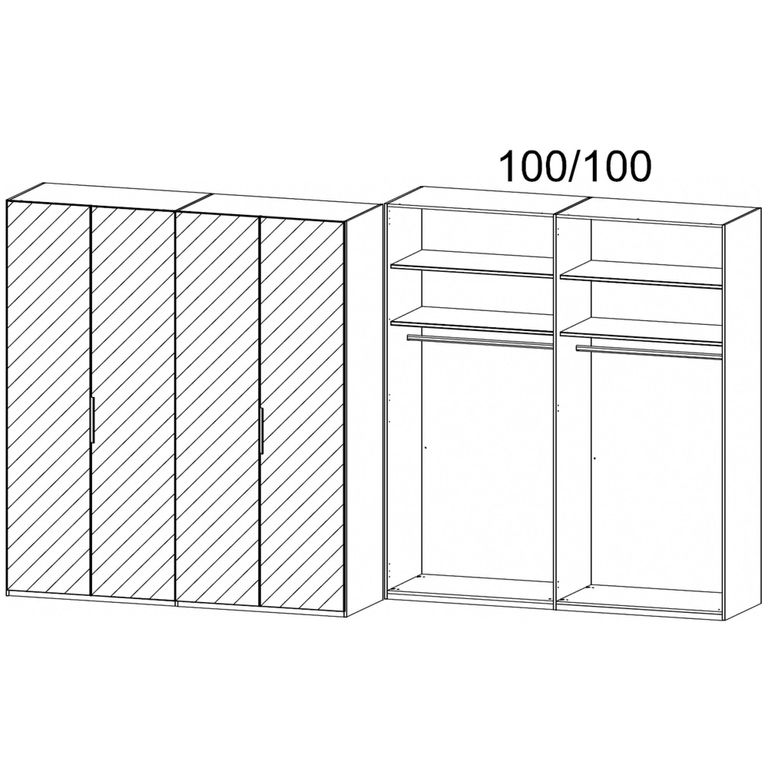 Miramar Type-5 Wardrobe - 201cm - 4 Door - Champagne & Champagne Glass