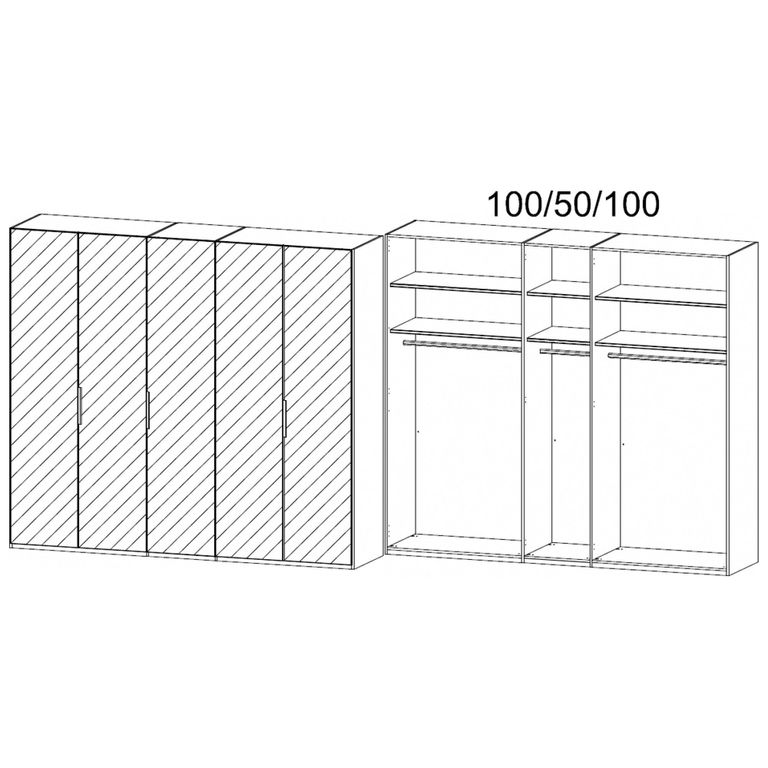 Miramar Type-5 Wardrobe - 251cm - 5 Door - Alpine White & Crystal White Glass