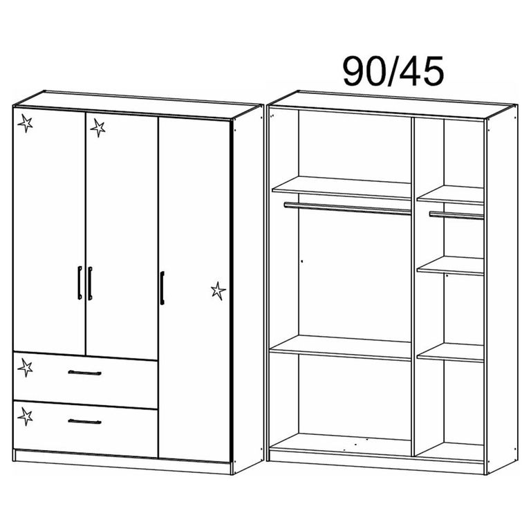 Morella Wardrobe - 136cm - 3 Door - 2 Drawer - Sonoma Oak & White High Gloss