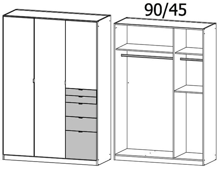 Ontario Wardrobe - 136cm - 3 Door - 5 Drawer - Metallic Grey & Artisan Oak
