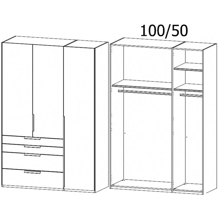 Purisma Wardrobe - 151cm - 3 Door - 4 Drawer - Graphite