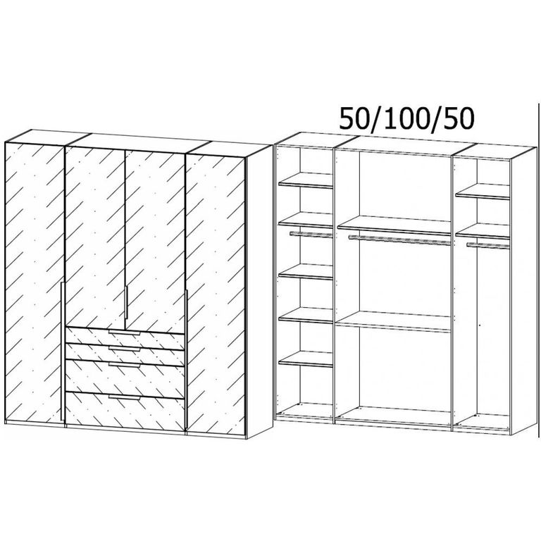 Purisma Wardrobe - 201cm - 4 Door - 4 Drawer - Graphite & Basalt Glass