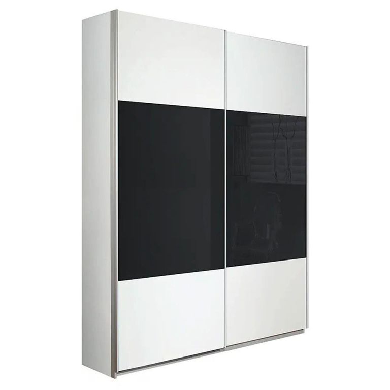 Quadra Sliding Wardrobe - 136cm - 2 Door - Alpine White & Basalt Glass