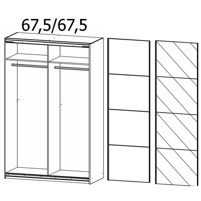 Quadra Sliding Wardrobe - 136cm - 2 Door - Alpine White & Basalt Glass