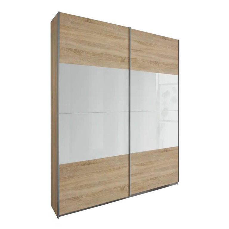 Quadra Sliding Wardrobe - 136cm - 2 Door - Sonoma Oak & White Glass