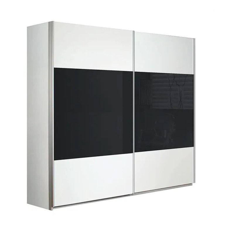 Quadra Sliding Wardrobe - 181cm - 2 Door - Alpine White & Basalt Glass