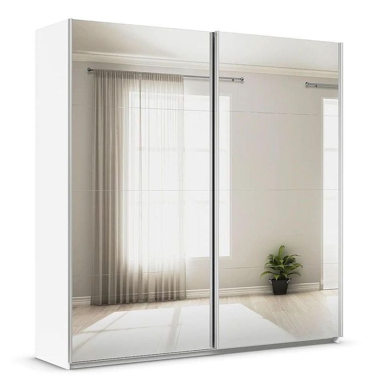 Quadra Sliding Wardrobe - 226cm - 2 Door - Mirrored - with Extras - Alpine White
