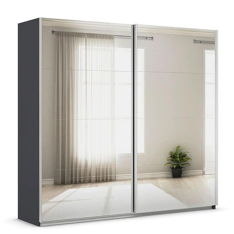 Quadra Sliding Wardrobe - 226cm - 2 Door - Mirrored - with Extras - Metallic Dark Grey