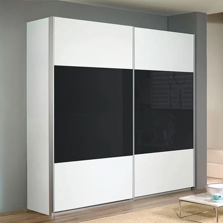 Quadra Sliding Wardrobe - 226cm - 2 Door - Alpine White & Basalt Glass