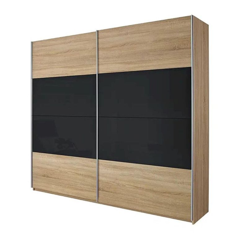 Quadra Sliding Wardrobe - 226cm - 2 Door - Sonoma Oak & Basalt Glass