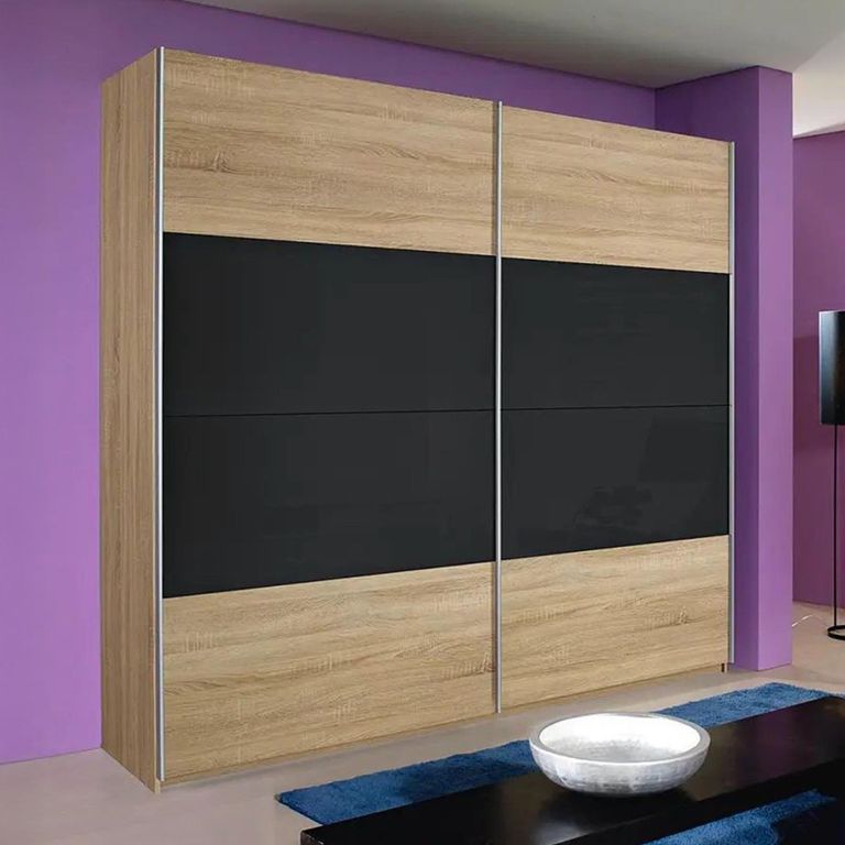 Quadra Sliding Wardrobe - 226cm - 2 Door - Sonoma Oak & Basalt Glass