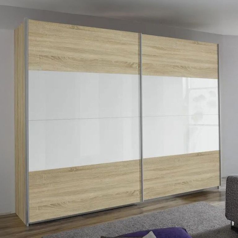 Quadra Sliding Wardrobe - 226cm - 2 Door - Sonoma Oak & White Glass