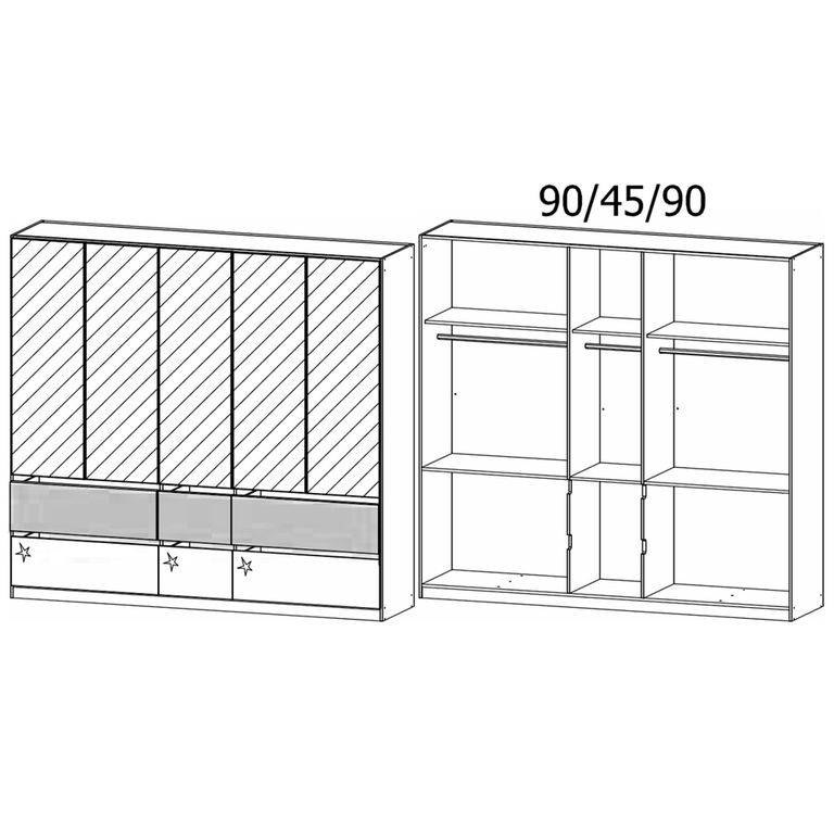 Winnipeg Wardrobe - 226cm - 5 Door - Mirror - High Gloss Alpine White & Halifax Oak