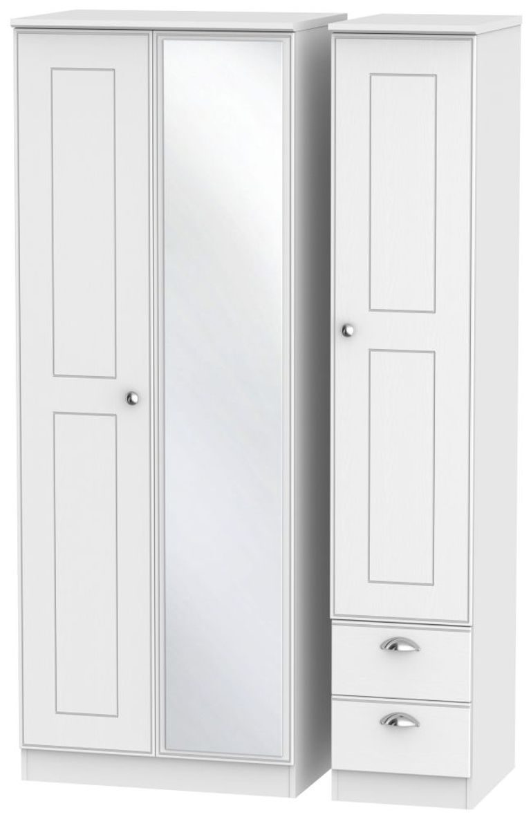 Victoria Wardrobe - 3 Door - 1 Mirror - Tall - Combi - White Ash