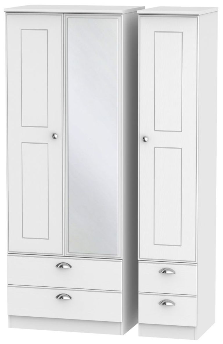 Victoria Wardrobe - 3 Door - 1 Mirror - RHF 2 Drawers - Tall - Combi - White