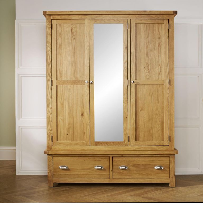 Woburn Mirror Wardrobe - 3 Door - 2 Drawer - Rustic Oak