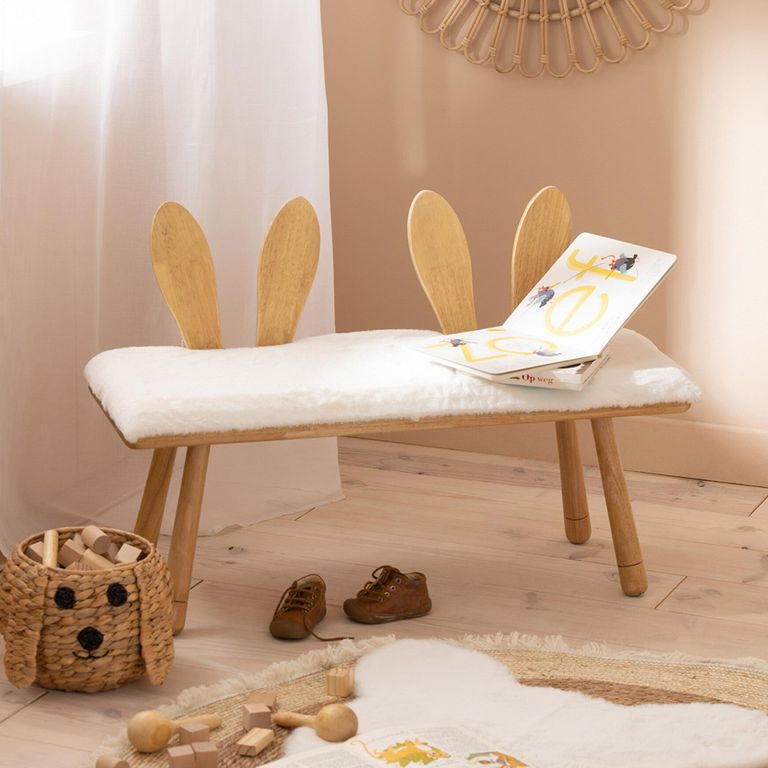 Bunny Ear Kids Chair - Set of 2 - Natural and White - Wood