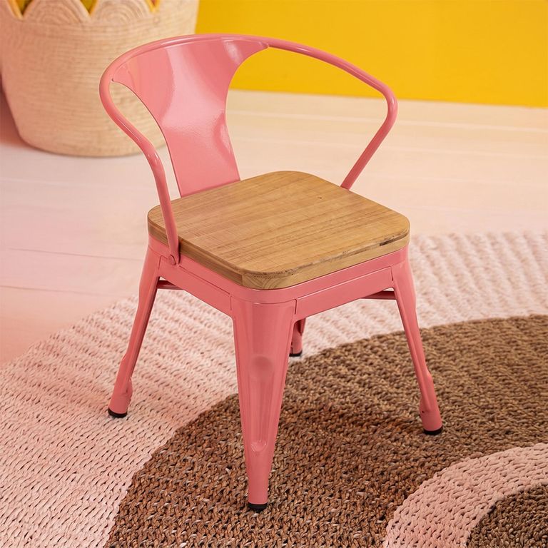Evi Kids Chair - Set of 2 - Curved Back - Dark Pink - Plywood and Metal