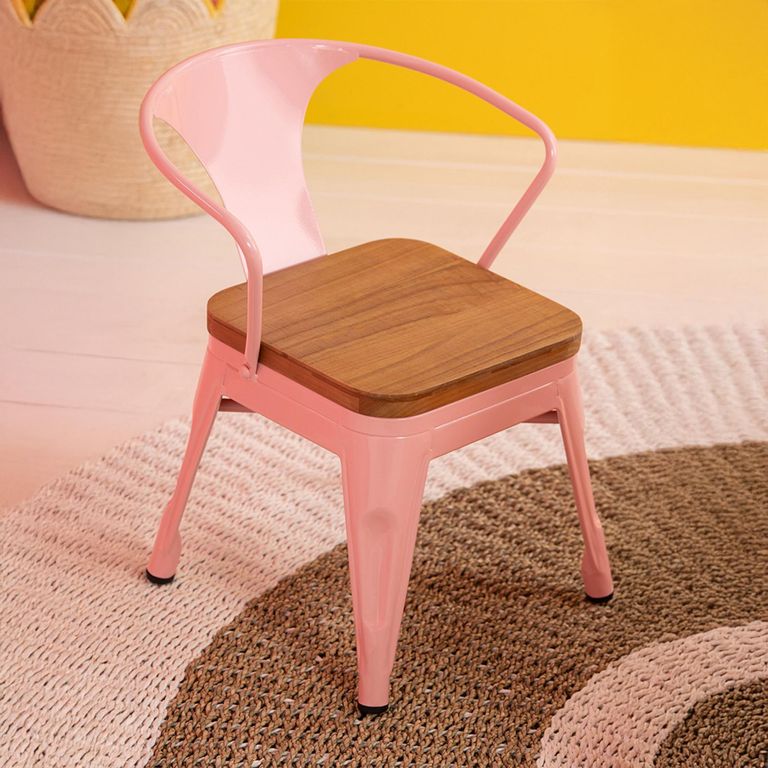 Evi Kids Chair - Set of 2 - Curved Back - Light Pink - Plywood and Metal