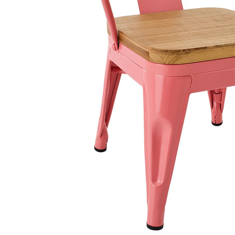 Evi Kids Chair - Set of 2 - Curved Back - Dark Pink - Plywood and Metal