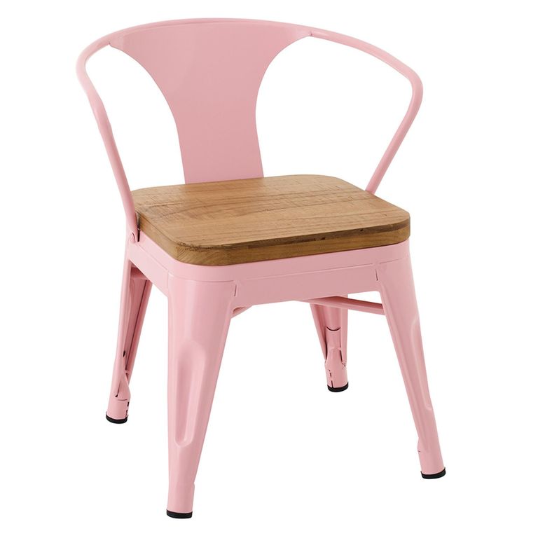 Evi Kids Chair - Set of 2 - Curved Back - Light Pink - Plywood and Metal