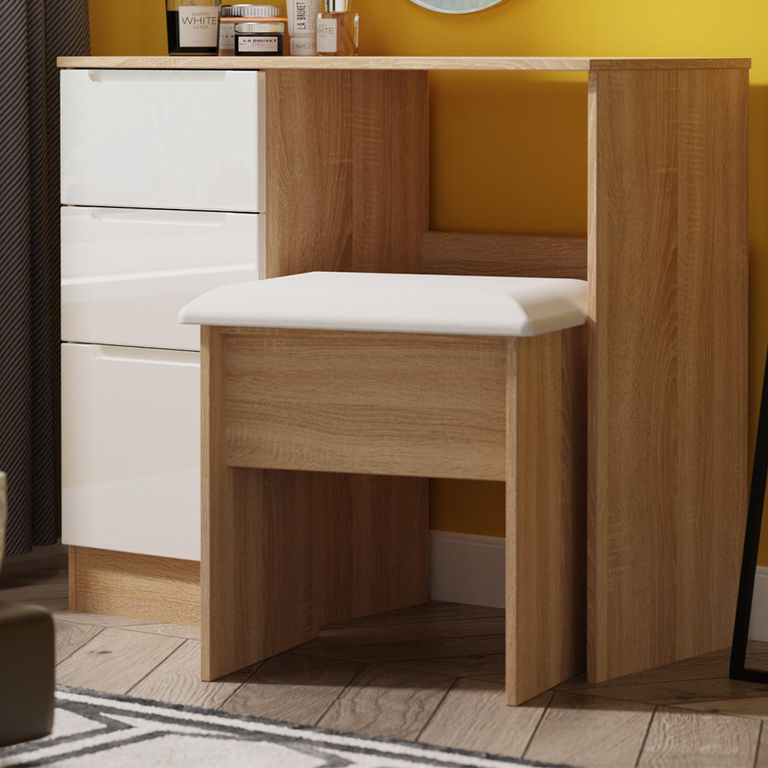 Milan Dressing Stool - Padded - Oak