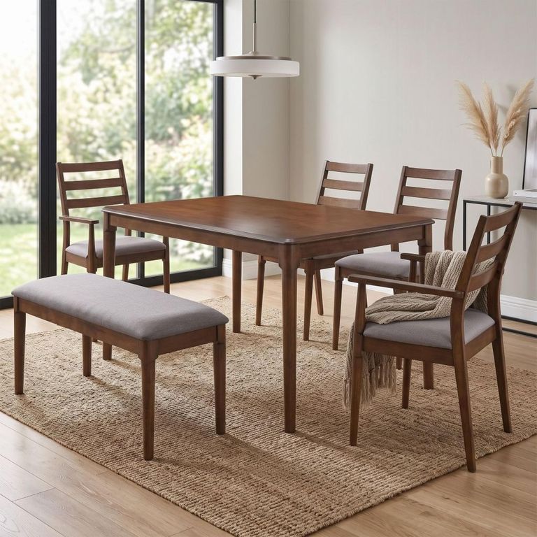 Orlando Padded Dining Bench  Walnut and Fabric