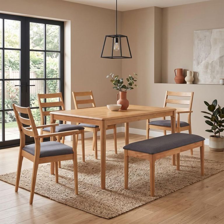 Orlando Padded Dining Bench Oak and Fabric
