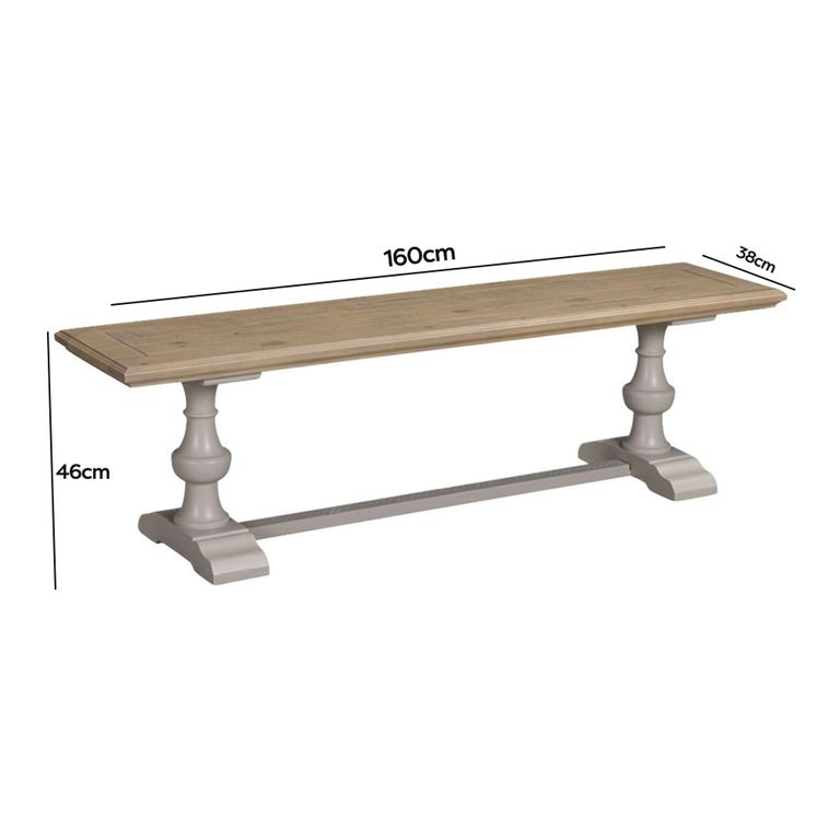 Chateau Dining Bench - Grey Painted - Pine