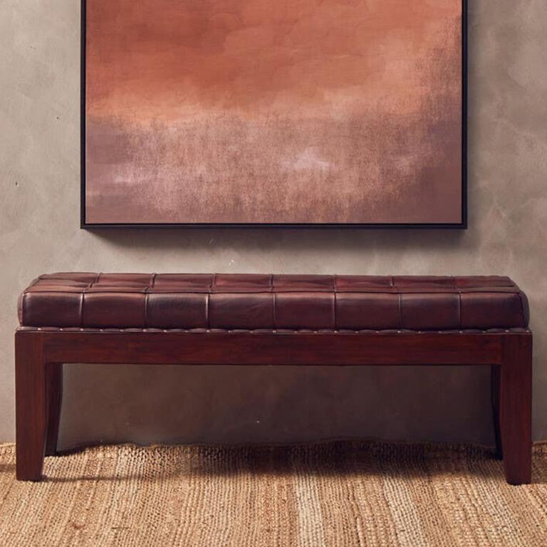 Inca Bench - Brown Leather with Stitching
