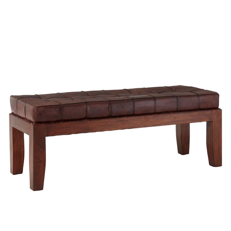 Inca Bench - Brown Leather with Stitching