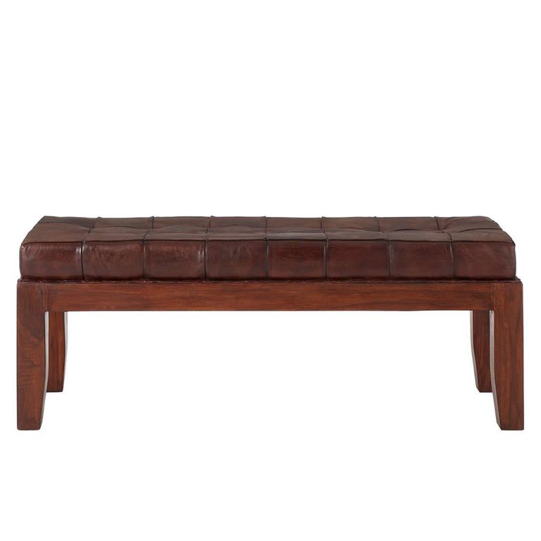 Inca Bench - Brown Leather with Stitching