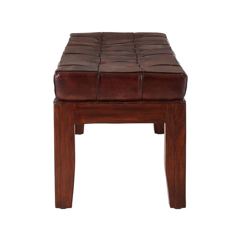 Inca Bench - Brown Leather with Stitching