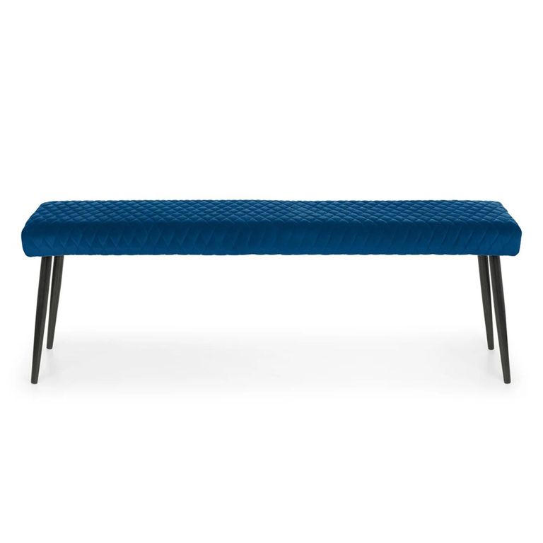 Luxe Dining Bench - Blue Velvet and Black - Fabric and Metal