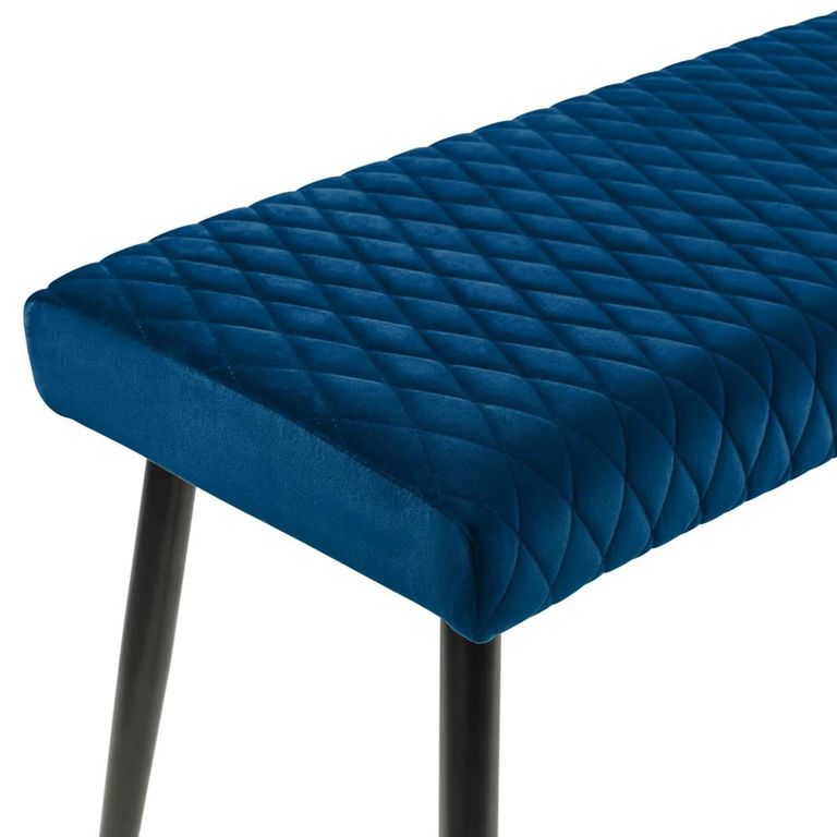 Luxe Dining Bench - Blue Velvet and Black - Fabric and Metal