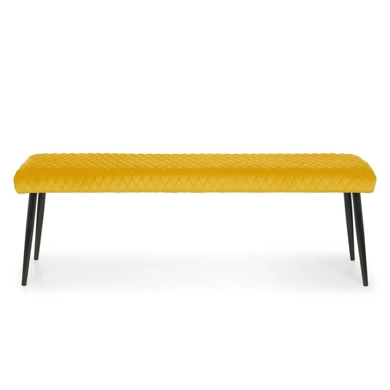 Luxe Dining Bench - Mustard Velvet and Black - Fabric and Metal