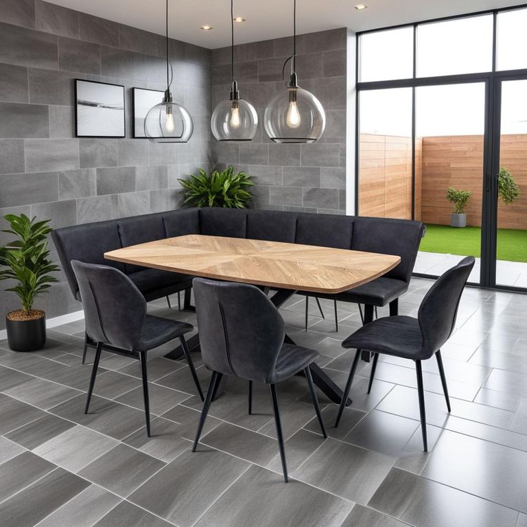 Franklin Corner Dining Bench - Charcoal Faux Leather