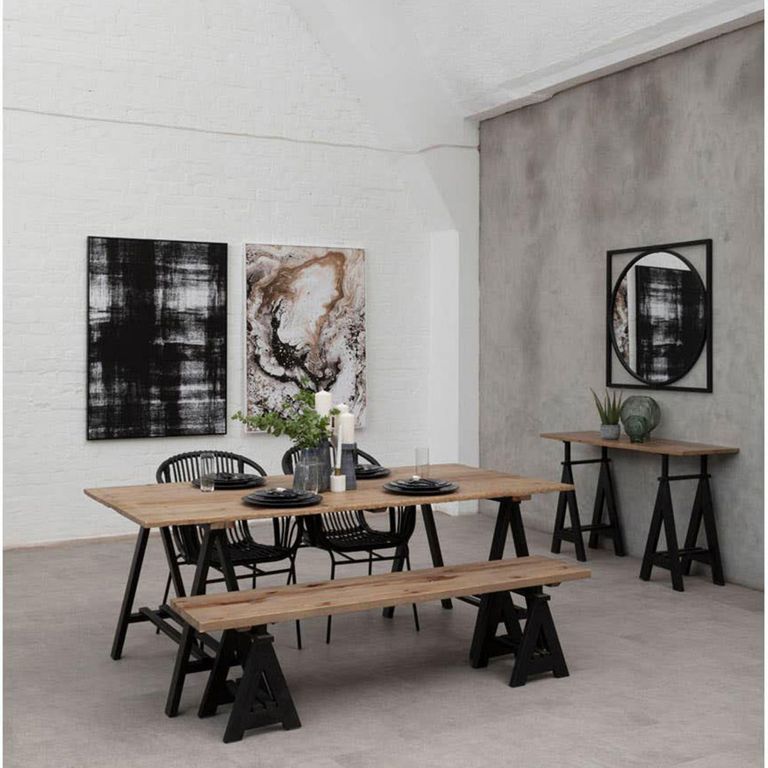 Hampstead Dining Bench - Pine Wood and Metal