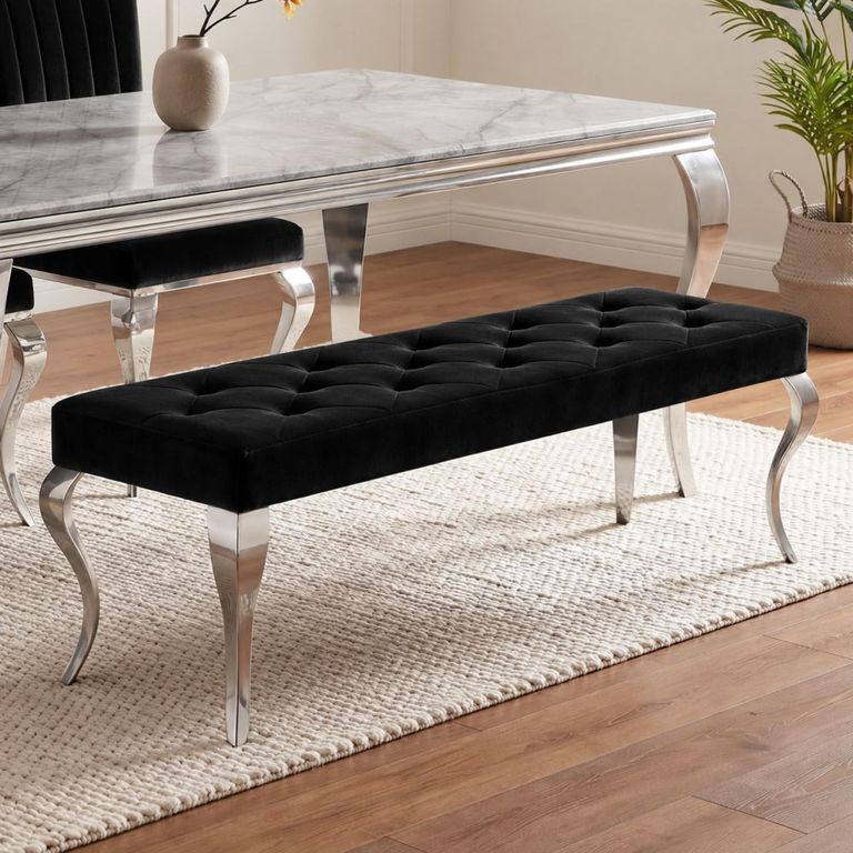 Louis Black Velvet Fabric 170cm Dining Bench