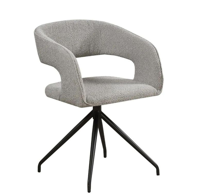 Clearance - Swivel Dining Chair - Set of 2 - Light Grey Boucle Fabric - Black Metal Leg - FSS15617
