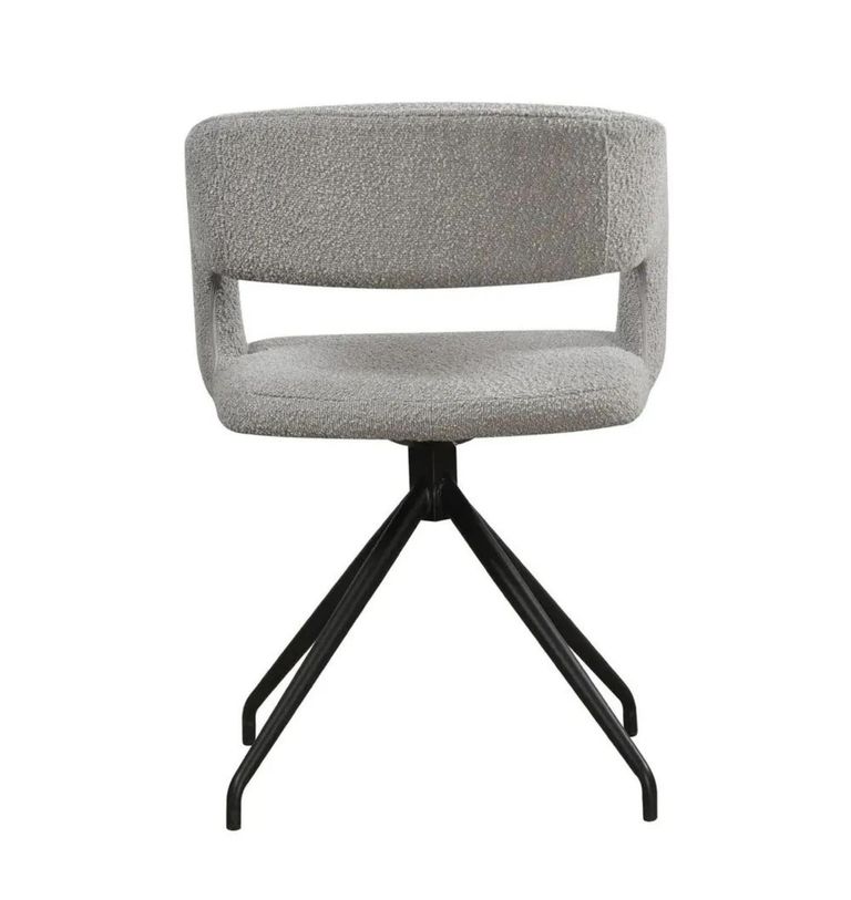 Clearance - Swivel Dining Chair - Set of 2 - Light Grey Boucle Fabric - Black Metal Leg - FSS15617