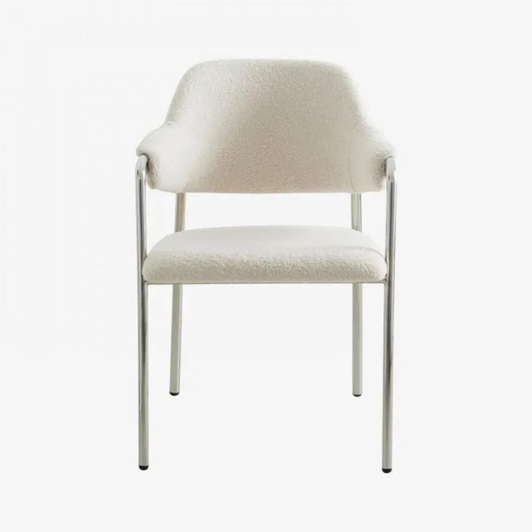 Albert Dining Armchair - Teddy Fabric - White