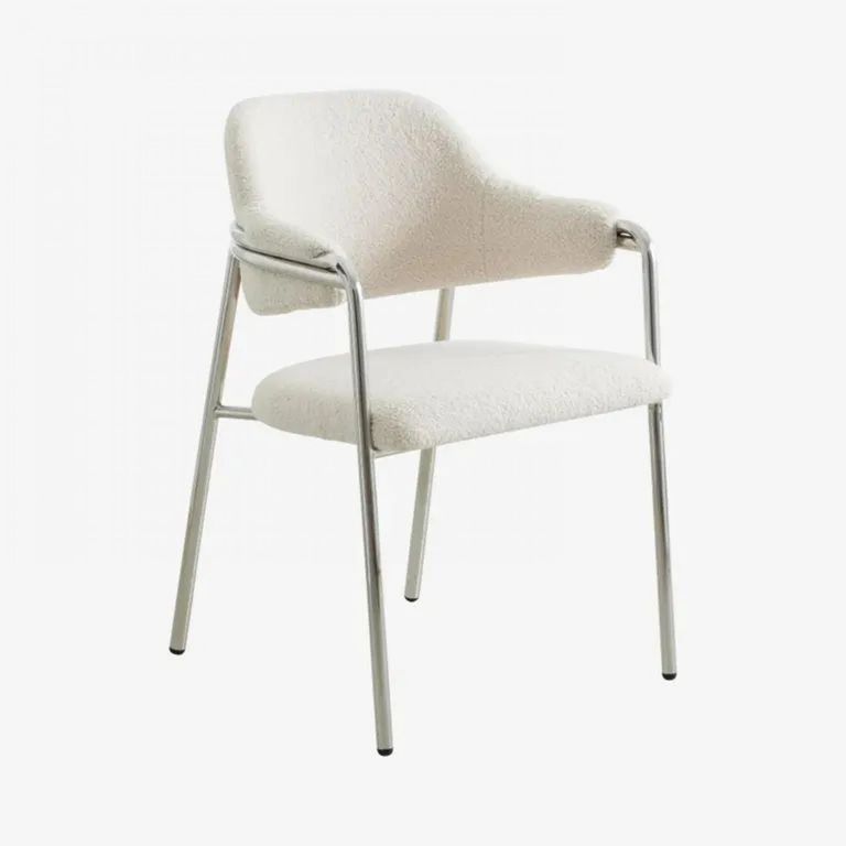 Albert Dining Armchair - Teddy Fabric - White
